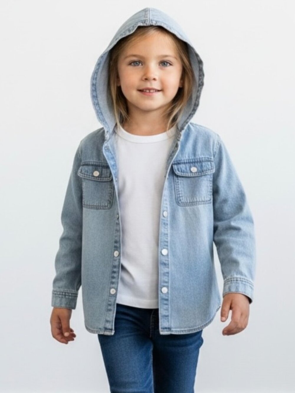 Calvin Klein Jeans Girls Size 6X Denim Shacket Snap up Front Hooded jacket
